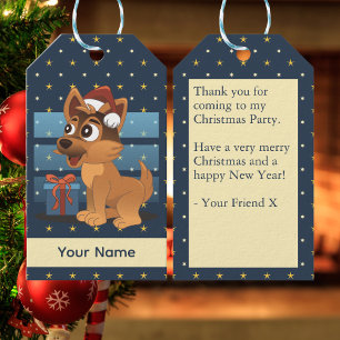 Cute German Shepherd puppy Cartoon Starry night Gift Tags