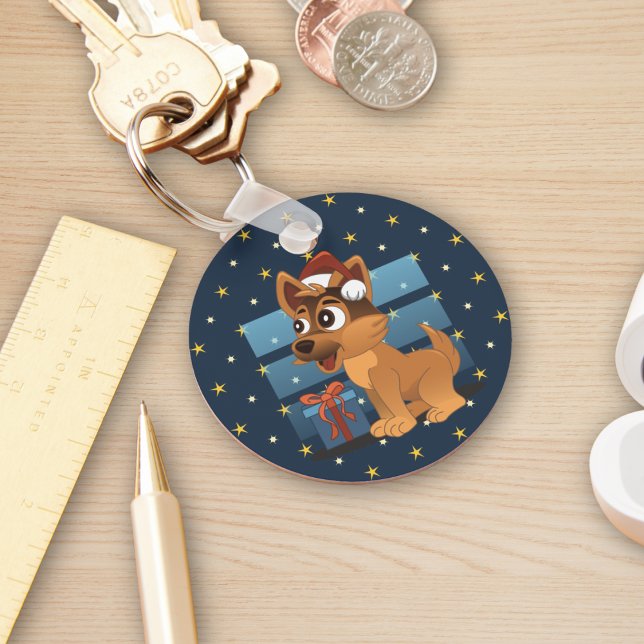 Cute German Shepherd puppy Cartoon Starry night Key Ring (Creator Uploaded)