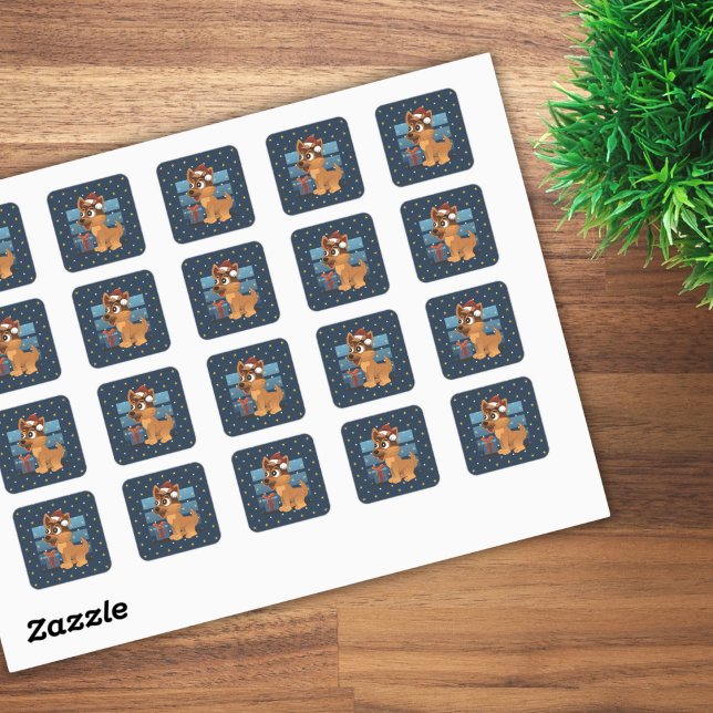 Cute German Shepherd puppy Cartoon Starry night Square Sticker (Creator Uploaded)