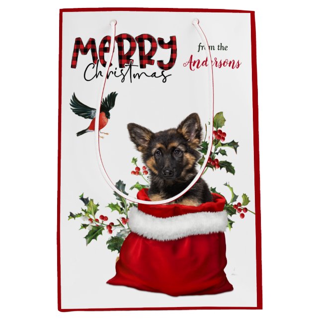 Cute German Shepherd Puppy Dog Christmas Medium Gift Bag (Front)