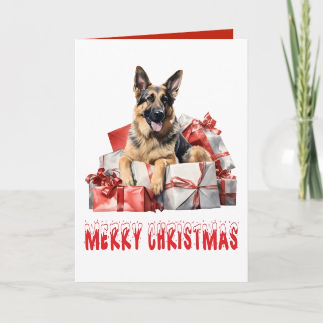 Cute German Shepherd Puppy Dog Merry Christmas Card (Front)