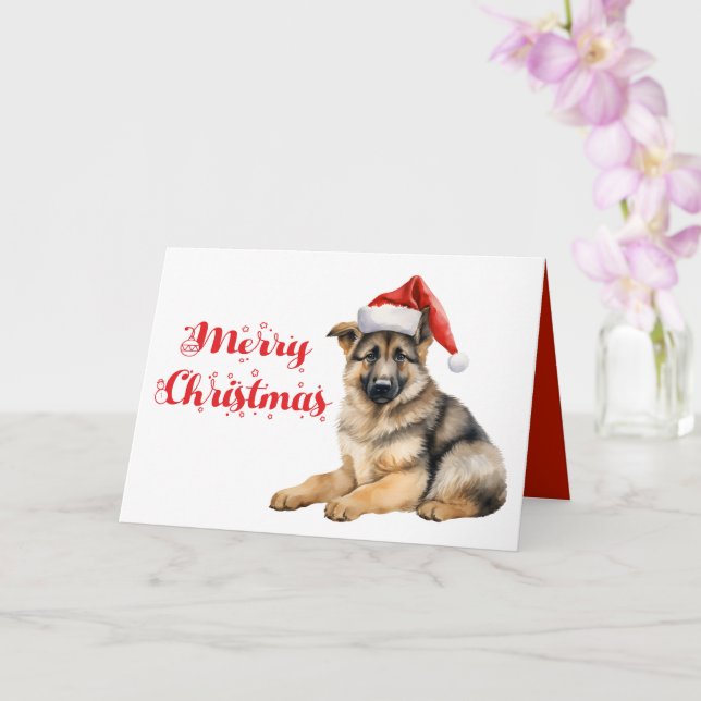 Cute German Shepherd Puppy Dog Merry Christmas Card (Orchid)