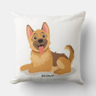 Cute German Shepherd Puppy Illustration Decorative Cushion