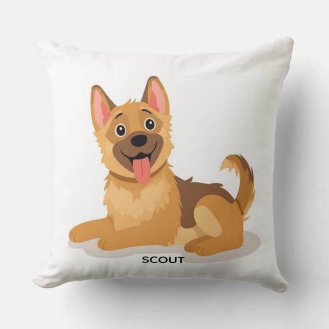 Cute German Shepherd Puppy Illustration Decorative Cushion (Front)