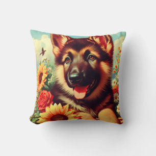 Cute German Shepherd Puppy Painting Cushion