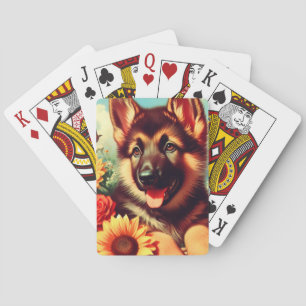Cute German Shepherd Puppy Painting Playing Cards
