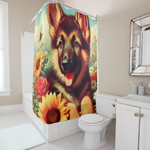 Cute German Shepherd Puppy Painting Shower Curtain