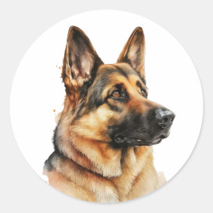 Cute German Shepherd Puppy Watercolor Dog Classic Round Sticker
