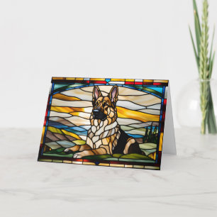 Cute German Shepherd Stained Glass Card