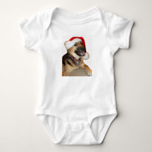 Cute German Shepherd wearing a Santa Claus Hat Baby Bodysuit