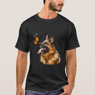 Cute German Shepherd With Butterfly Dog T-Shirt
