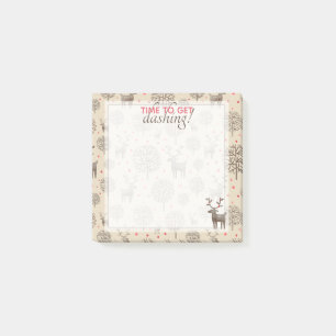 Cute Get Dashing Woodland Reindeer Pattern   Tan Post-it Notes