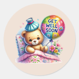 Cute get well soon bear  classic round sticker
