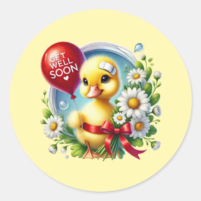 Cute get well soon duck classic round sticker (Front)