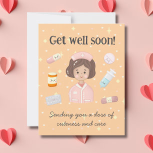 Cute Get Well Soon Kawaii Medical Cartoon Card