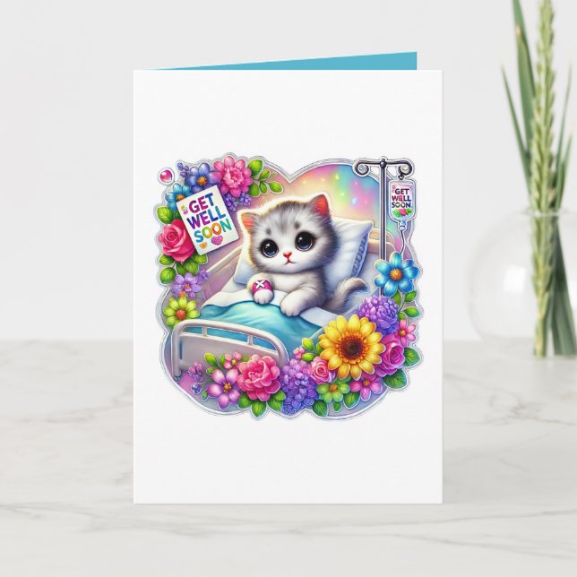 Cute get well soon kitten add message card (Front)