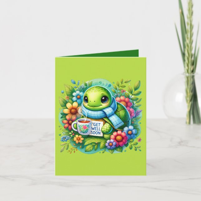 Cute get well turtle add message card (Front)