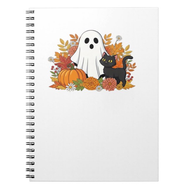 Cute Ghost and Black Cat Classic T-Shirt Notebook (Front)
