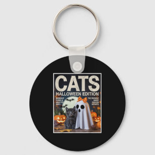 Cute Ghost And Black Cat Funny Halloween Zine Grap Key Ring