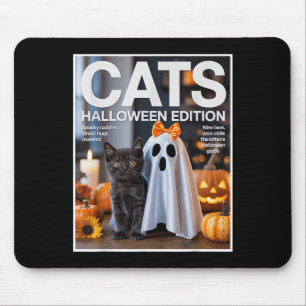 Cute Ghost And Black Cat Funny Halloween Zine Paro Mouse Pad