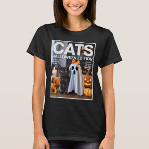 Cute Ghost And Black Cat Funny Halloween Zine Paro T-Shirt