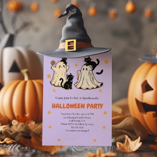 Cute Ghost and Black Cat Halloween Party Invitation
