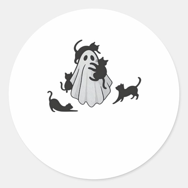 Cute Ghost and Black Cats Classic T-Shirt Classic Round Sticker (Front)