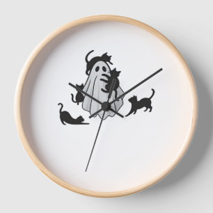 Cute Ghost and Black Cats Classic T-Shirt Clock