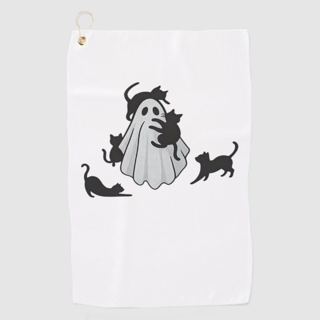 Cute Ghost and Black Cats Classic T-Shirt Golf Towel (Front)