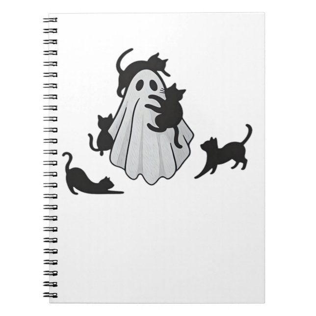 Cute Ghost and Black Cats Classic T-Shirt Notebook (Front)