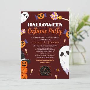 Cute Ghost and Candy Halloween Costume Party Invitation