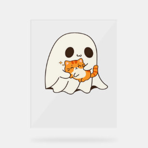Cute ghost and cat, Gift Halloween Classic T-Shirt Acrylic Sign