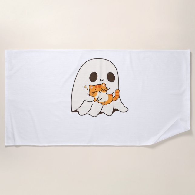 Cute ghost and cat, Gift Halloween Classic T-Shirt Beach Towel (Front)