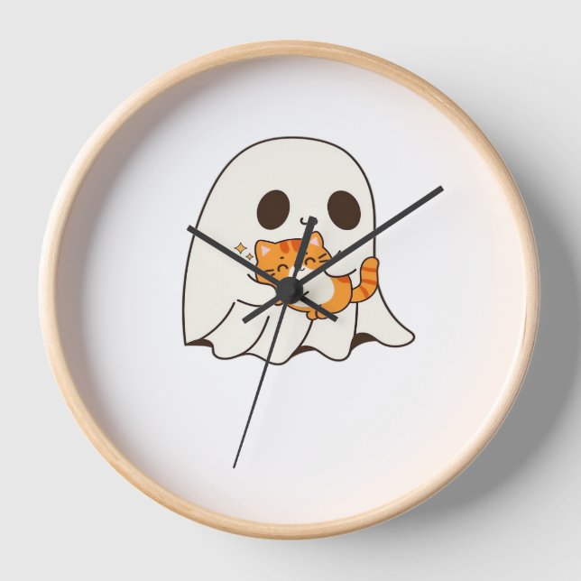 Cute ghost and cat, Gift Halloween Classic T-Shirt Clock (Front)