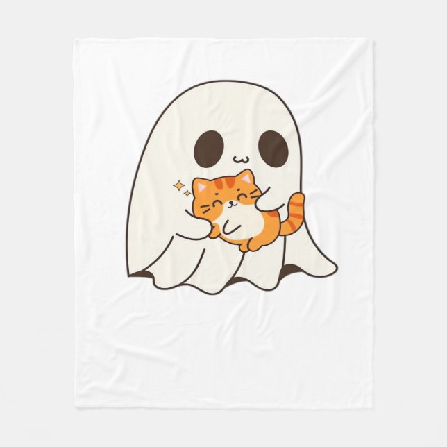 Cute ghost and cat, Gift Halloween Classic T-Shirt Fleece Blanket (Front)