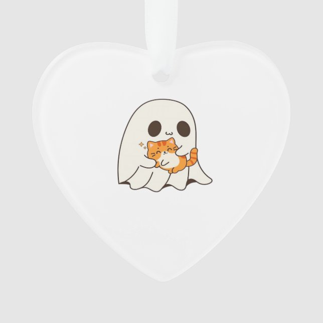 Cute ghost and cat, Gift Halloween Classic T-Shirt Ornament (Front)