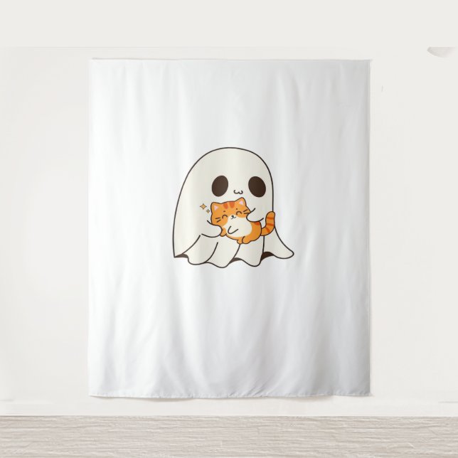 Cute ghost and cat, Gift Halloween Classic T-Shirt Tapestry (Front)