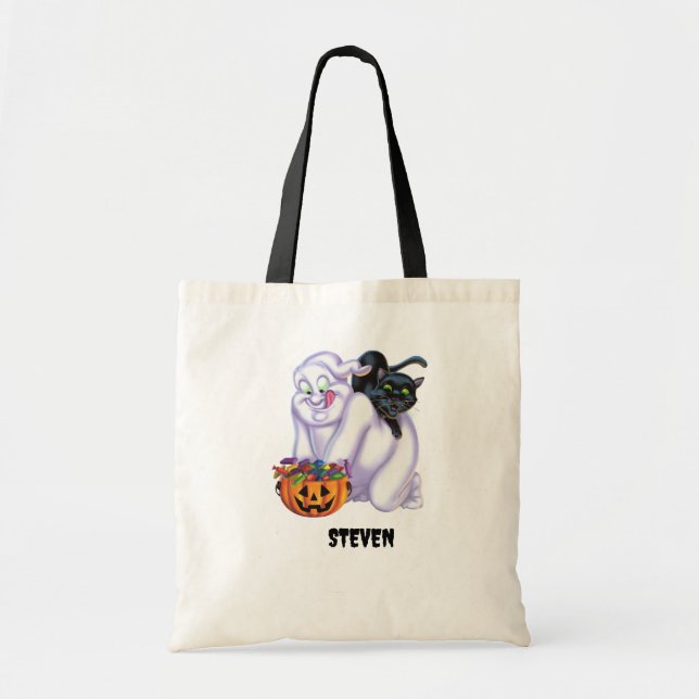 Cute Ghost and Cat Halloween  Tote Bag (Front)