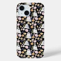 Cute Ghost And Colorful Flowers Seamless Pattern