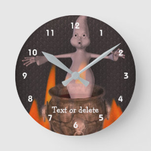 Cute Ghost And Flaming Cauldron Personalised Round Clock