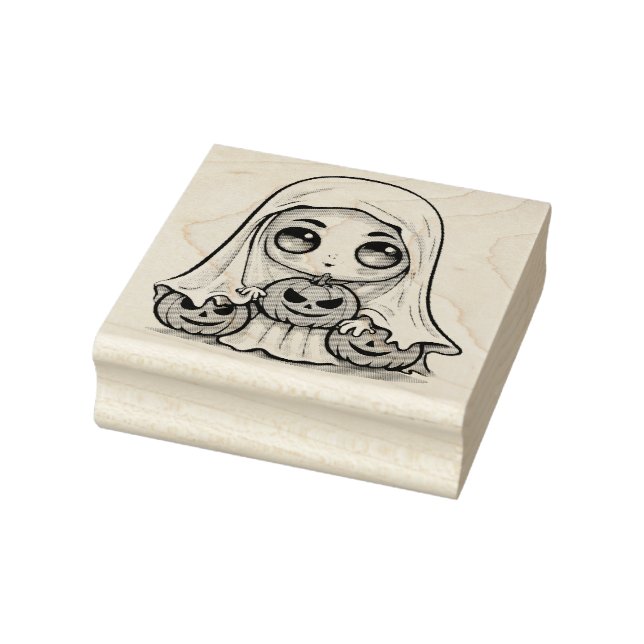 Cute Ghost and Jack-o-lanterns Rubber Stamp (Stamp)