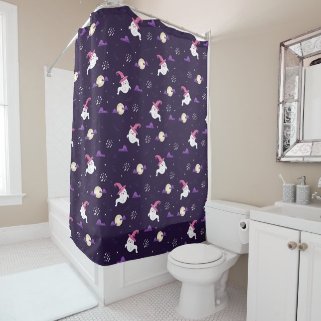 Cute Ghost and Moons  Shower Curtain (In Situ)