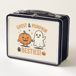 Cute Ghost and Pumpkin Besties - Spooky Friends Metal Lunch Box