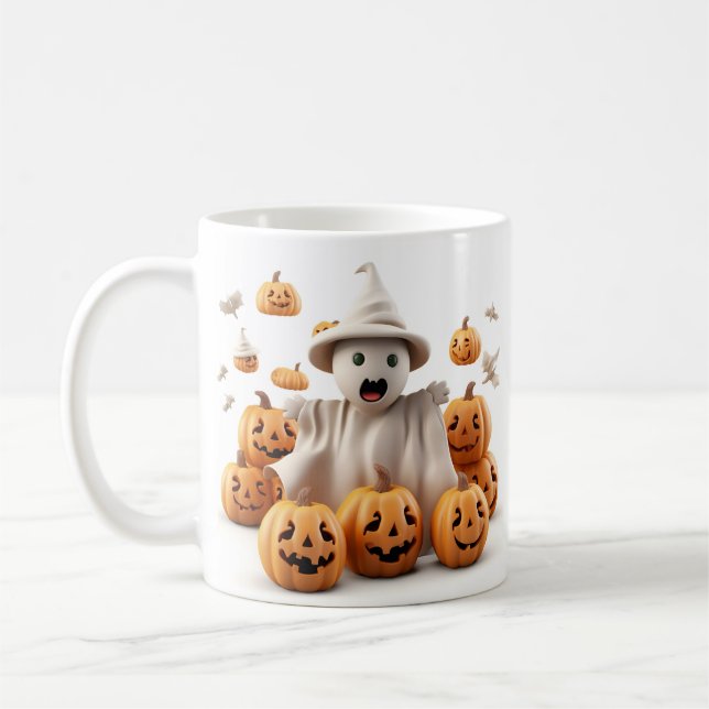 Cute ghost and pumpkin coffee mug (Left)