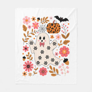 Cute Ghost and Pumpkin Floral Spooky Fleece Blanket