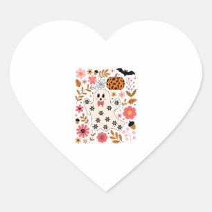 Cute Ghost and Pumpkin Floral Spooky Heart Sticker