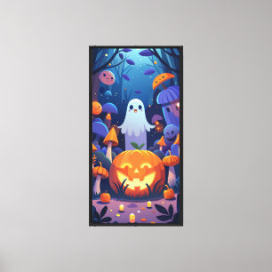 Cute Ghost and Pumpkin Forest Canvas Print