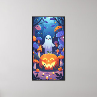 Cute Ghost and Pumpkin Forest Canvas Print