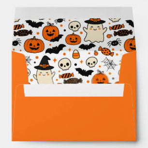Cute Ghost and Pumpkin Halloween Lined Envelope