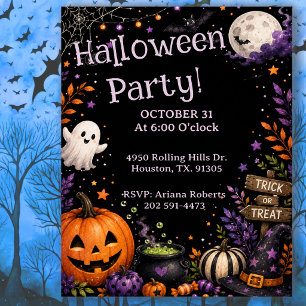 Cute Ghost And Pumpkin Halloween Party Invitation